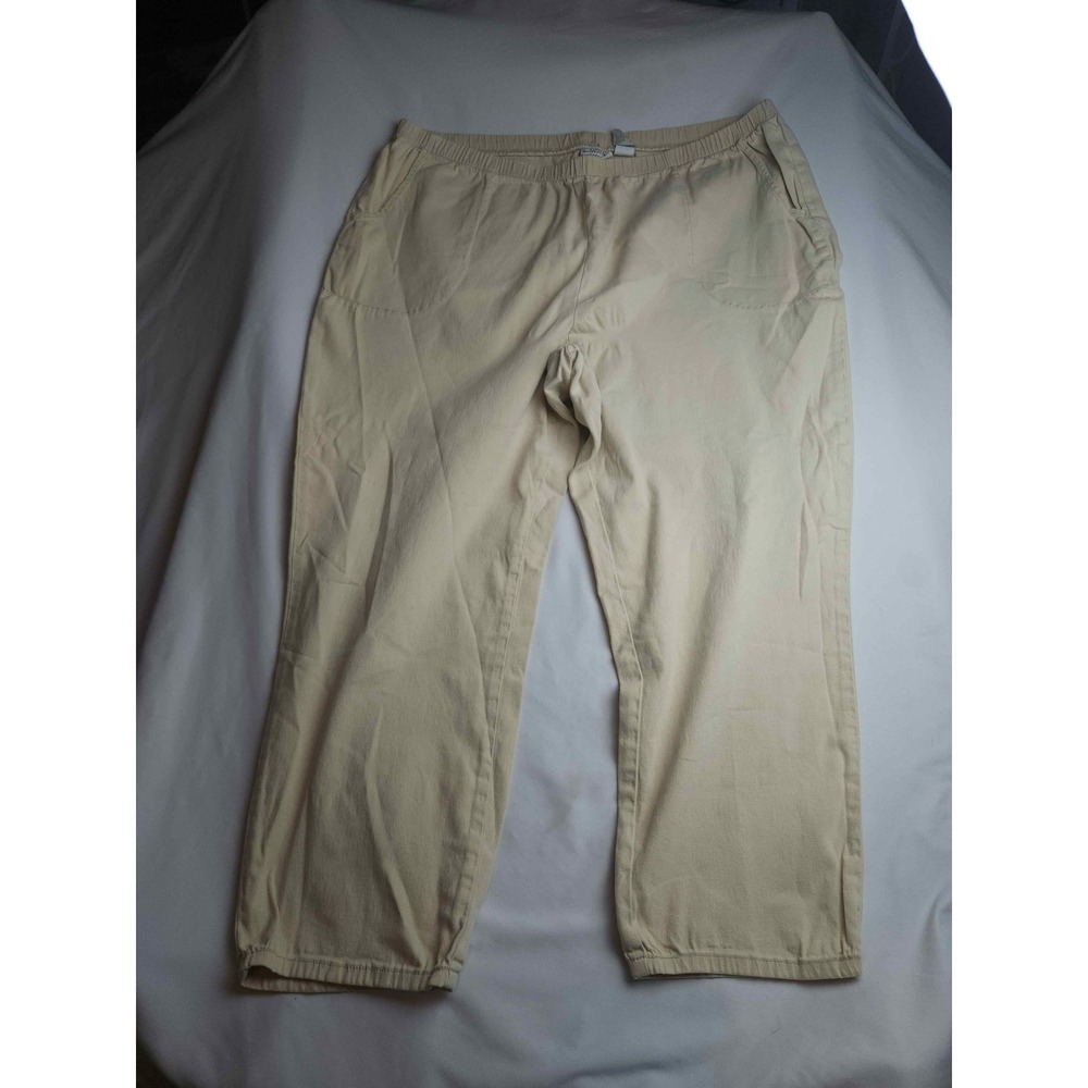 White Stag Womens Plus 26/28 Petite Beige Elastic Waist Pull On Pants Tan Cotton